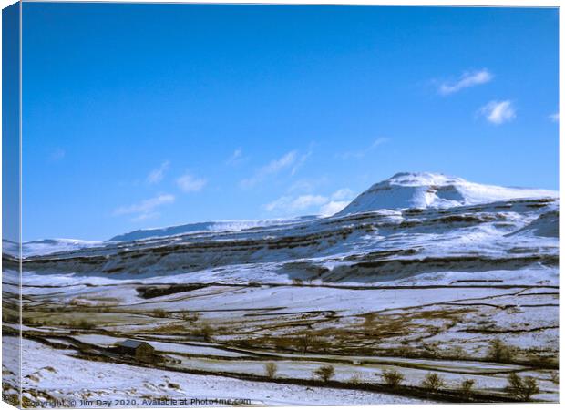 Snow Covered Ingleborough  Canvas Print by Jim Day