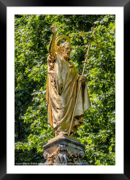 Golden statue of st Paul at the cathedral in London Framed Mounted Print by Frank Bach
