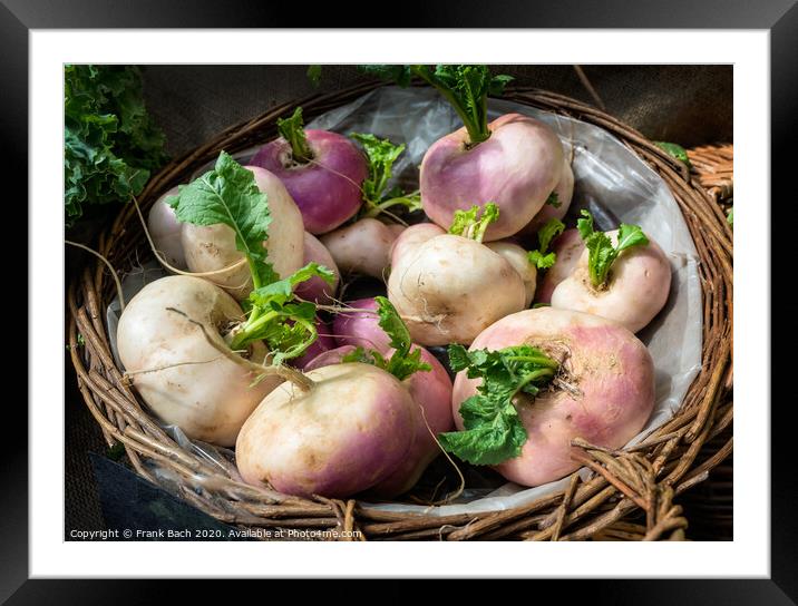Fresh turnips in a basket Framed Mounted Print by Frank Bach