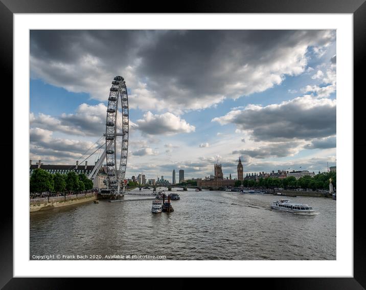 Thames with London Eye and the Parliament Framed Mounted Print by Frank Bach