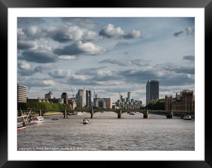 Thames with docklands and the Parliament Framed Mounted Print by Frank Bach