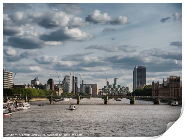 Thames with docklands and the Parliament Print by Frank Bach