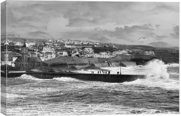 Porthleven Cornwall  storm watching Canvas Print by kathy white