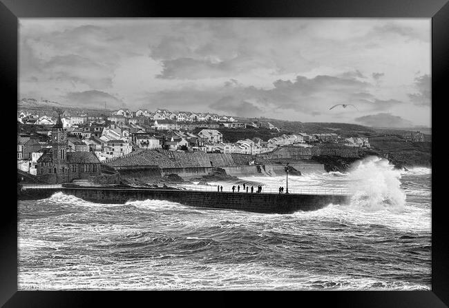 Porthleven Cornwall  storm watching Framed Print by kathy white