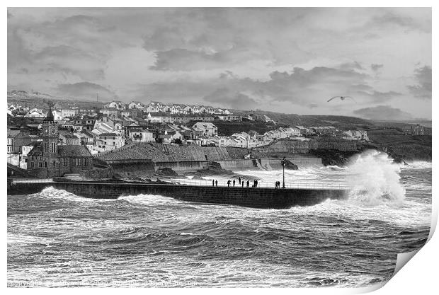 Porthleven Cornwall  storm watching Print by kathy white