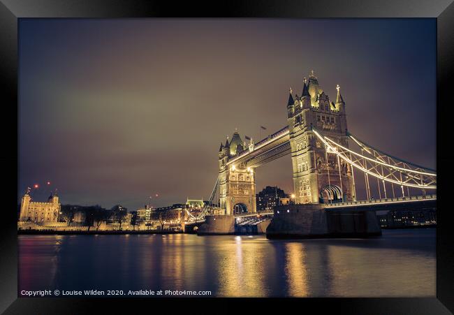 Tower Bridge at night. Framed Print by Louise Wilden