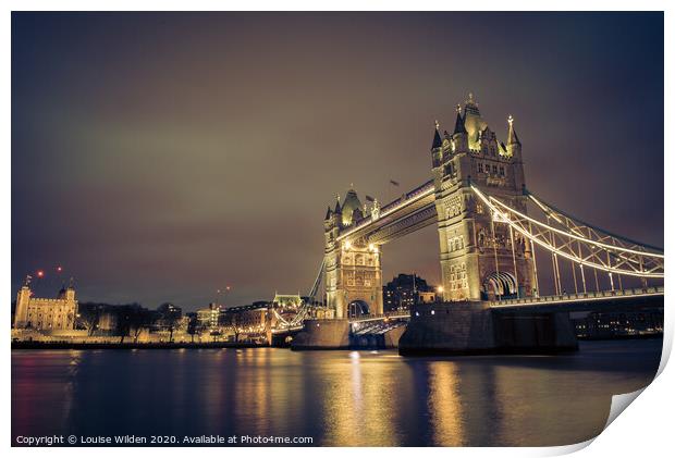 Tower Bridge at night. Print by Louise Wilden