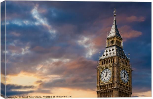 Iconic Big Ben at Dusk Canvas Print by David Tyrer