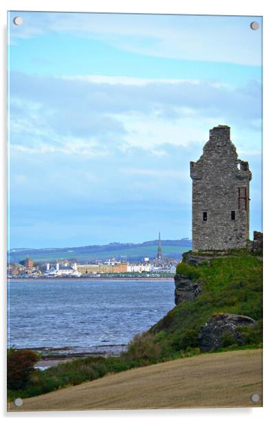 A view of Ayr and Greenan Castle Acrylic by Allan Durward Photography