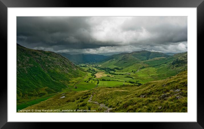 Langdale Valley Lake District in the rain Framed Mounted Print by Greg Marshall