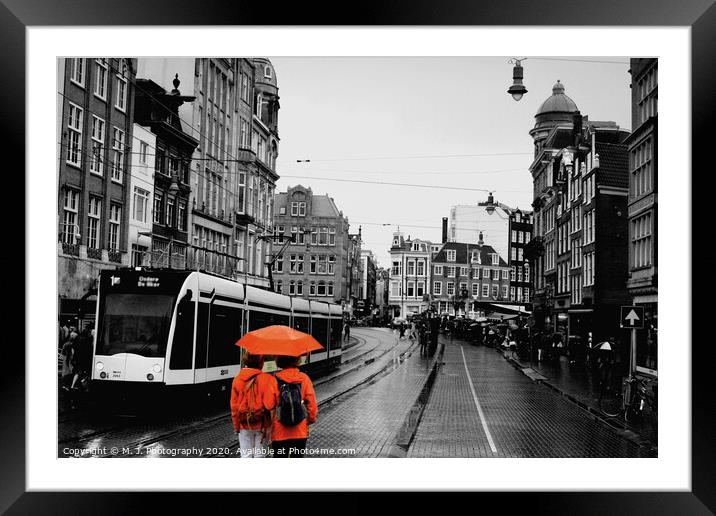  street of an old town of Amsterdam in the evening Framed Mounted Print by M. J. Photography