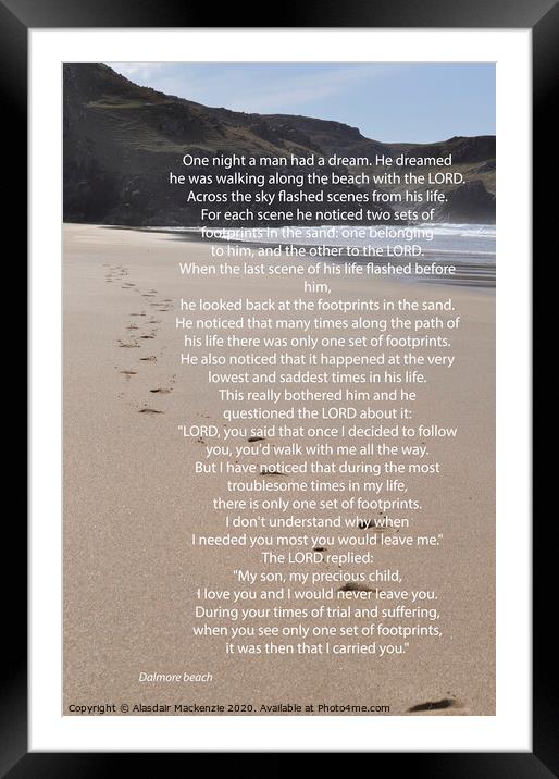 Footprints poem on Lewis beach Framed Mounted Print by Alasdair Mackenzie