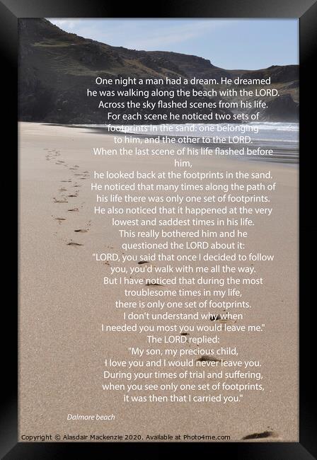 Footprints poem on Lewis beach Framed Print by Alasdair Mackenzie