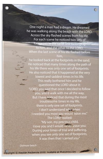 Footprints poem on Lewis beach Acrylic by Alasdair Mackenzie