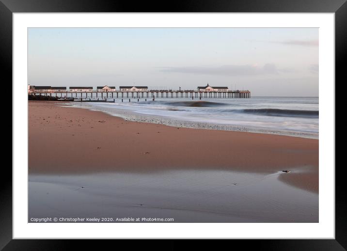 Southwold beach and pier Framed Mounted Print by Christopher Keeley