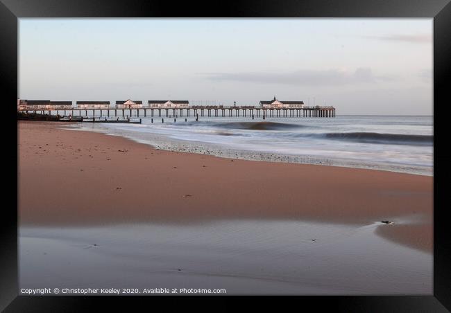 Southwold beach and pier Framed Print by Christopher Keeley