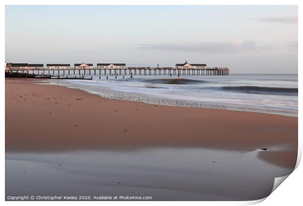 Southwold beach and pier Print by Christopher Keeley