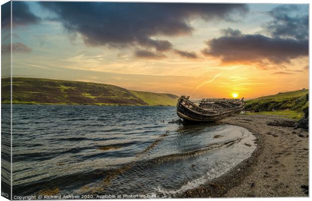 Final resting place of an old boat at Trondra, She Canvas Print by Richard Ashbee