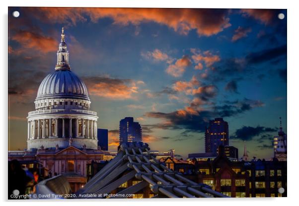 Illuminated St. Paul's Cathedral & Millennium Brid Acrylic by David Tyrer