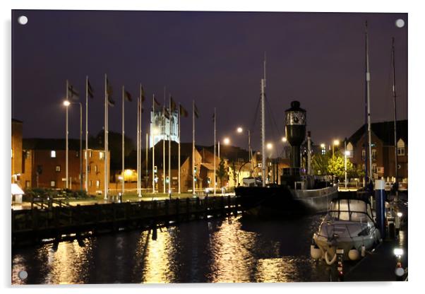 hull marina at night Acrylic by Martin Parkinson