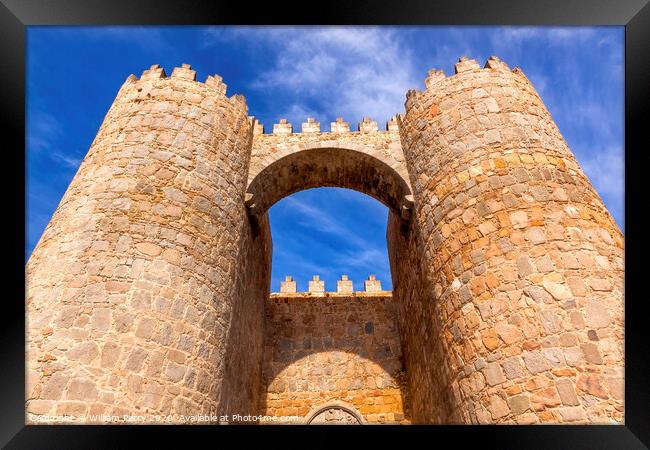 Avila Castle Town Walls Arch Gate Cityscape Castile Spain Framed Print by William Perry