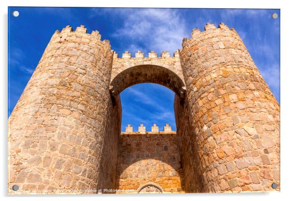 Avila Castle Town Walls Arch Gate Cityscape Castile Spain Acrylic by William Perry
