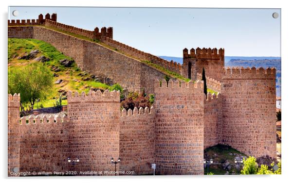 Avila Castle Walls Ancient Medieval City Cityscape Castile Spain Acrylic by William Perry