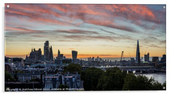Stunning beautiful landscape cityscape skyline image of London in England during colorful Autumn sunrise Acrylic by Matthew Gibson
