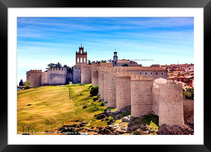 Avila Castle Walls Ancient Medieval City Cityscape Castile Spain Framed Mounted Print by William Perry