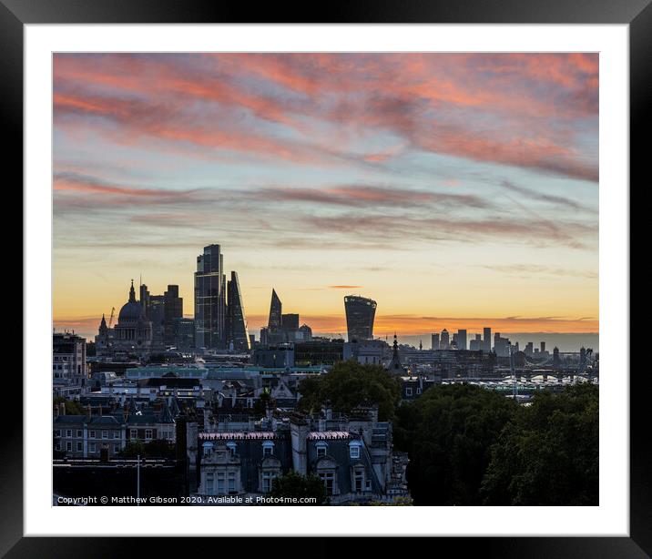 Stunning beautiful landscape cityscape skyline image of London in England during colorful Autumn sunrise Framed Mounted Print by Matthew Gibson