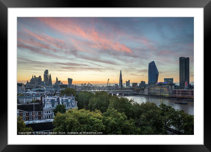 Stunning beautiful landscape cityscape skyline image of London in England during colorful Autumn sunrise Framed Mounted Print by Matthew Gibson