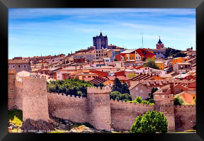 Avila Castle Walls Ancient Medieval City Cityscape Castile Spain Framed Print by William Perry