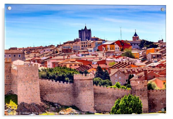 Avila Castle Walls Ancient Medieval City Cityscape Castile Spain Acrylic by William Perry