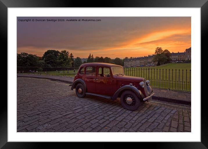 Royal Crescent Bath at sunset with an old fashioned car Framed Mounted Print by Duncan Savidge
