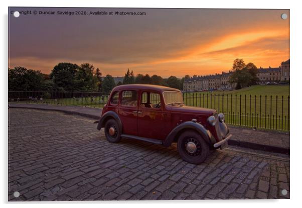 Royal Crescent Bath at sunset with an old fashioned car Acrylic by Duncan Savidge