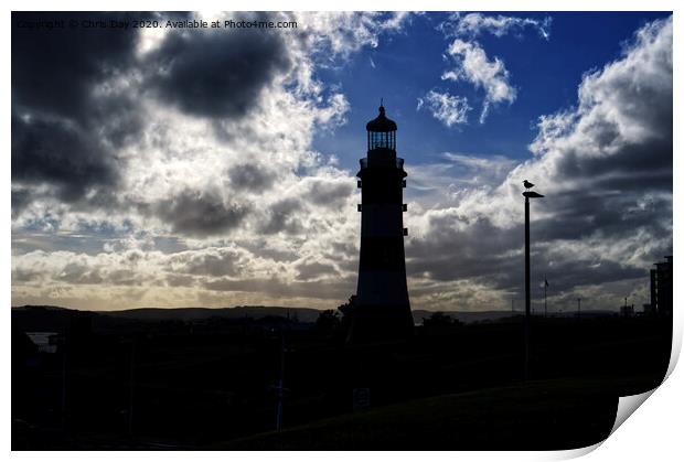 Smeatons Tower Silhouette Print by Chris Day