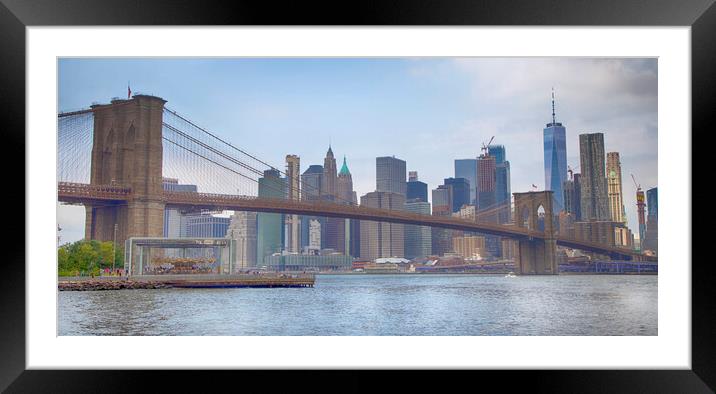 Brooklyn Bridge & Manhattan Framed Mounted Print by Phil Clements