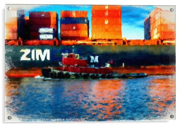 Tugboat and Zim Freighter Acrylic by Darryl Brooks