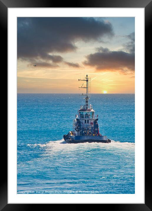 Tugboat Heading into Sunset Framed Mounted Print by Darryl Brooks