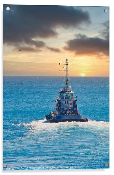 Tugboat Heading into Sunset Acrylic by Darryl Brooks