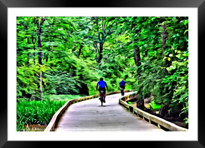 Two Cyclists on Trail Framed Mounted Print by Darryl Brooks
