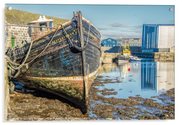 Old Shetland fishing boat, Hays dock, Lerwick, She Acrylic by Richard Ashbee