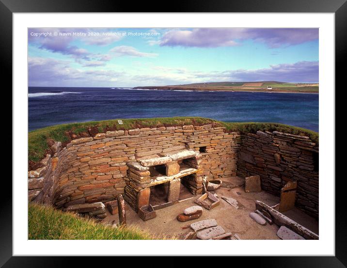 A view of Skara Brae and Bay of Skaill, Orkney, Scotland Framed Mounted Print by Navin Mistry