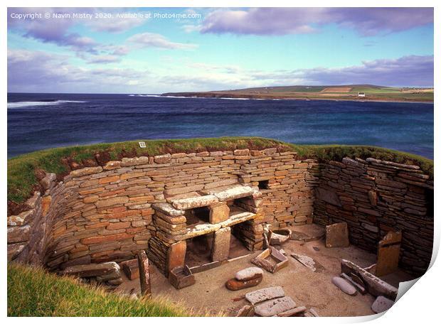 A view of Skara Brae and Bay of Skaill, Orkney, Scotland Print by Navin Mistry