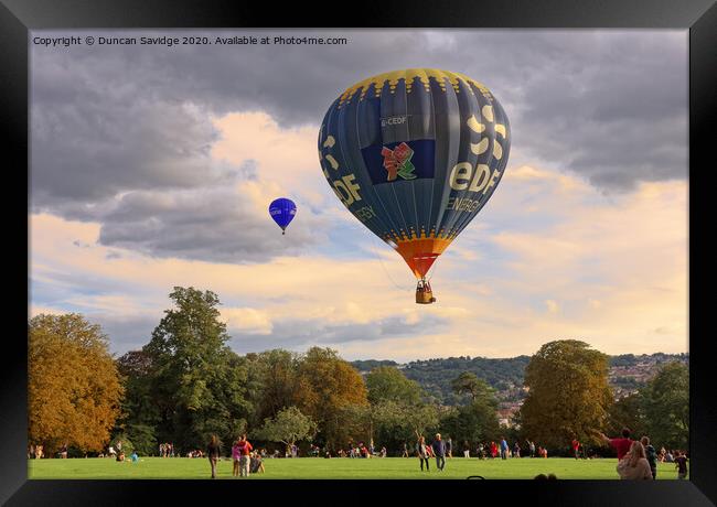 Hot air balloon lifting off from Royal Victoria Park Bath Framed Print by Duncan Savidge