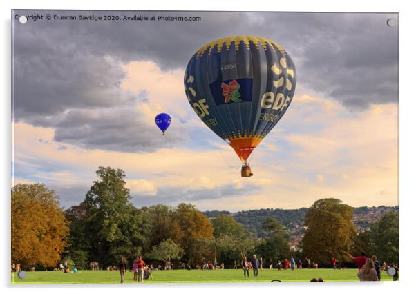 Hot air balloon lifting off from Royal Victoria Park Bath Acrylic by Duncan Savidge