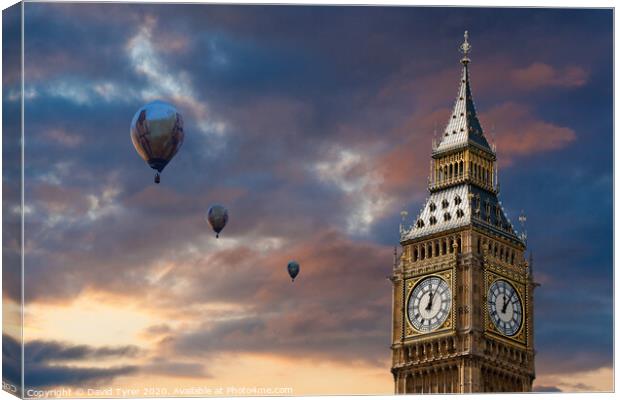 Iconic Big Ben Amid Floating Balloons Canvas Print by David Tyrer