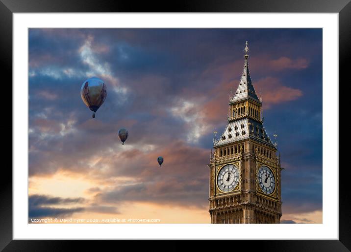 Iconic Big Ben Amid Floating Balloons Framed Mounted Print by David Tyrer
