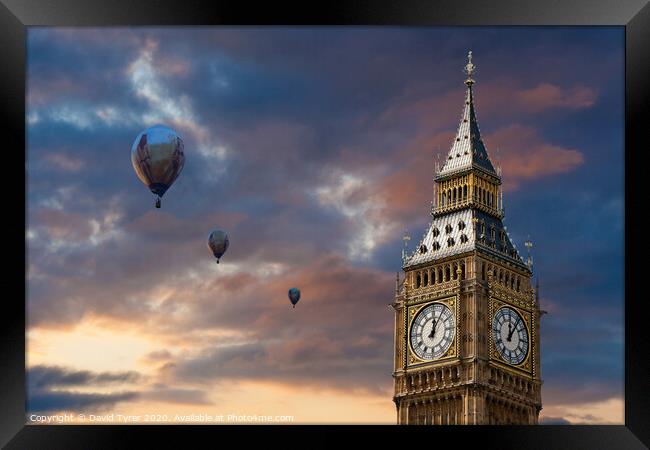 Iconic Big Ben Amid Floating Balloons Framed Print by David Tyrer