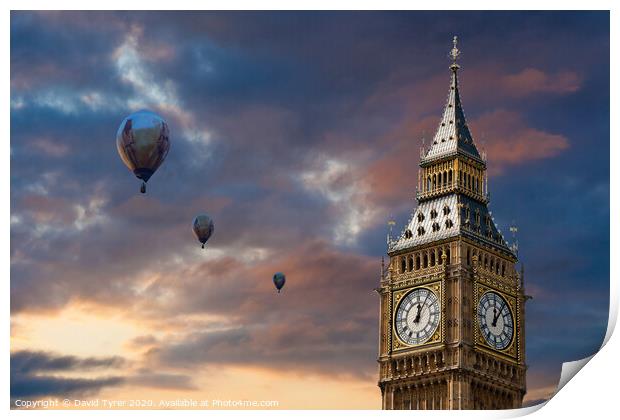 Iconic Big Ben Amid Floating Balloons Print by David Tyrer